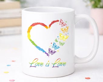 Taza con corazón arcoíris y orgullo LGBTQ: el amor es amor