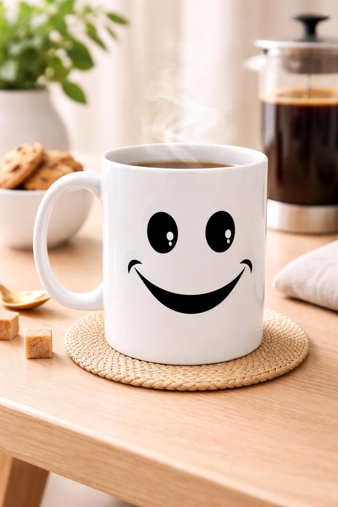 Smiley Gesichts-Kaffeetasse, lustige minimalistische Keramiktasse, glücklicher Kaffee Geschenk