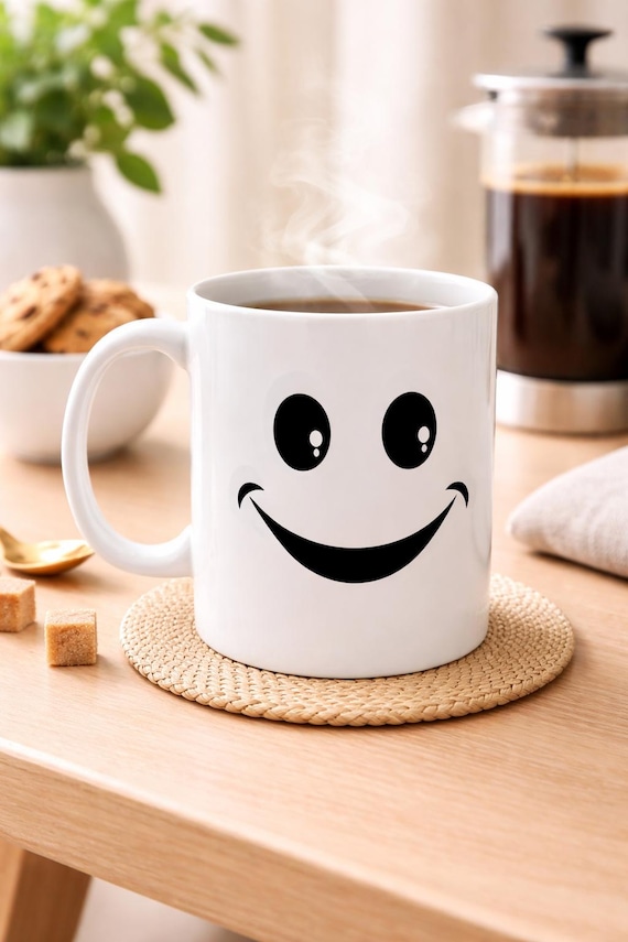 Smiley Gesichts-Kaffeetasse, lustige minimalistische Keramiktasse, glücklicher Kaffee Geschenk