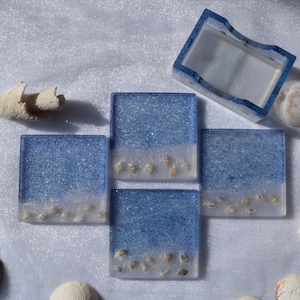 Handmade Beach Resin Coasters, Seashell and Sand, Coastal Home Decor