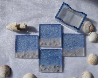 Strand Harz Untersetzer mit Muscheln, Ocean Wave Drink Untersetzer Set, Küsten Dekor Geschenk