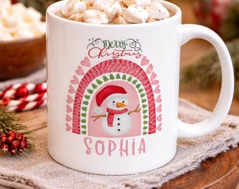 Personalized Kids Christmas Mug Custom Name Snowman Hot Cocoa Cup Gift