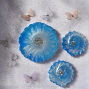 Blue & Silver Resin Coaster Set, Handmade Epoxy Drink Coasters, Housewarming Gift, Food-Safe Table Protection