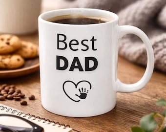 Father’s Day Coffee Cup for Him, Handprint Heart Design