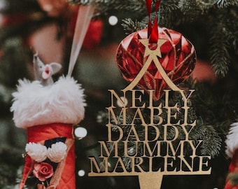 Personalised family tree ornament, wooden personalised Christmas ornaments.
