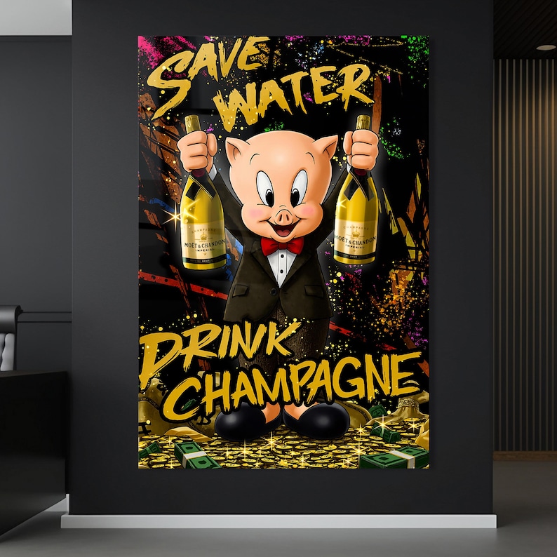 Pop-art Kunst. Drink Champagne. Cartoon Kunst Wandbild, Motivation Bild ...