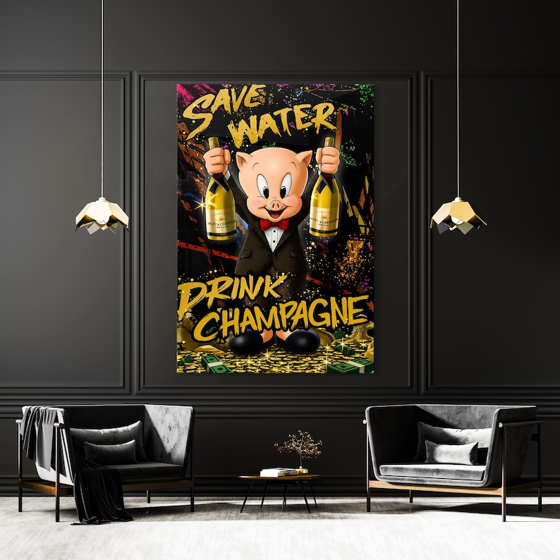 Pop-art Kunst. Drink Champagne. Cartoon Kunst Wandbild, Motivation Bild ...