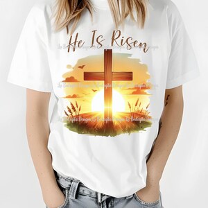 Er ist auferstandenes Holzkreuz | Religiöse Ostergrafik | Christlicher Bibelvers | Sublimationsbereite digitale Kunst PNG-Datei | Sofort Download