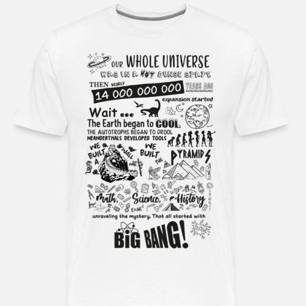 La Teoría del Big Bang Canción diseño para sublimar, estampar, vinil textil, versión línea evolutiva hombre y mujer, The Big Bang Theory