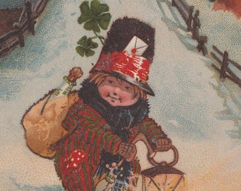 Antique Christmas Postcard Snow Winter Scene