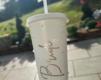 Personalized Bridal Party Cup with Straw 24oz | Hen Do, Bridesmaid, Bride Gift