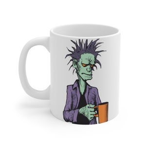 Zombie Drinking Coffee, 11oz Ceramic Mug, Alter Ego Mug, Zombie Before Coffee Mug, Halloween Mug, Zombie Gift, Funny Zombie Mug