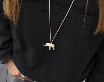 Elephant Ceramic Necklace on a Cord