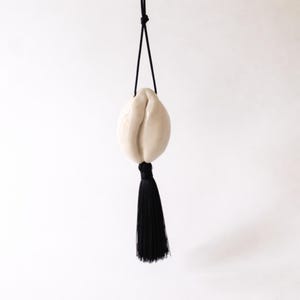 Ceramic Cowrie Shell Necklace with Silky Tassel | Sautoir