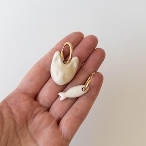 Cat + Fish Hoop Earrings