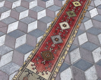 Alfombra turca vintage: alfombra bohemia de estilo rústico para pasillo (48 x 26 cm)