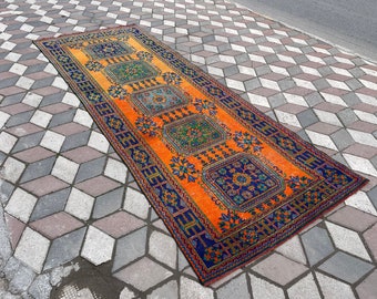 Orange Wollteppich: Türkischer Vintage Teppich (13 x 30 cm)