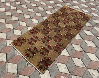 Vintage turkisk ullmatta till hallen: Handgjord anatolisk kelim (1,2 x 2,1 m)