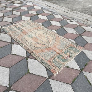 Bathroom Rug, 1.8 x 3.7 ft. Carpet, Old Turkish Rug, Pale Orange Carpet, Old Doormat Rug, Quiet Orange Carpet, Small Orange Turkish Rug