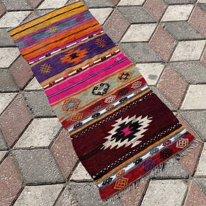 Striped Turkish Kilim Rug: Handmade Wool Boho Rug (1.8 x 4.1 ft)