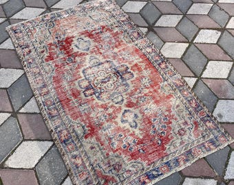 ヴィンテージレッドアナトリアンラグ、小型トルコウールカーペット