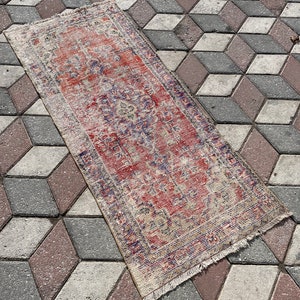 Orange pale hallway runner 2.2 x5.4 ft Carpet for living room Orange vintage rug Turkish orange rug Handmade vintage rug Distressed wool rug