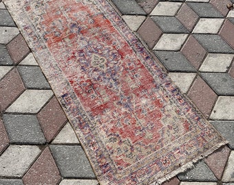 Distressed Orange Turkish Wool Runner Rug: 2.2 x 5.4 ft