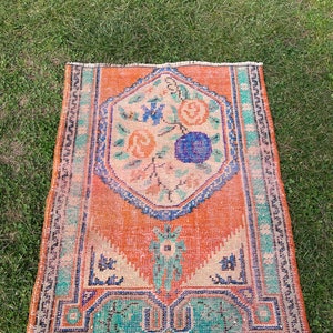 Small Orange Floral Turkish Rug: Vintage Uşak Decor (2.7 x 3.6 ft)