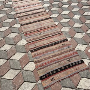 Stair Rug Rug, 2.7 x 10.2 ft Carpet, Striped Kilim Rug, Wool Rug, Handmade Rug, Anatolian Rug, Hallway Rug, Vintage Kilim Carpet