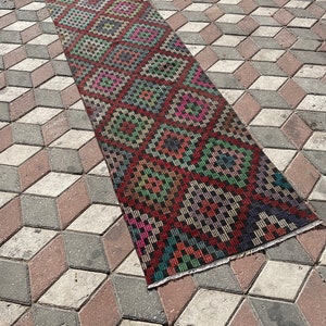 Vintage Kilim Runner Rug: Handmade Anatolian Decor (9.7x2.9 ft)