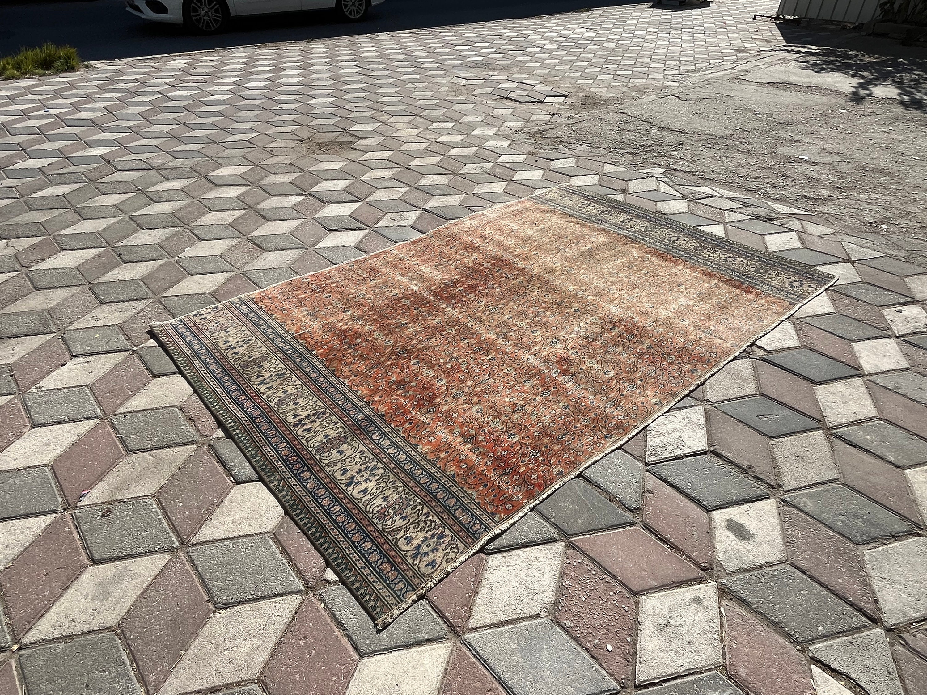 ヴィンテージ 手織り ランナーラグ 70×285cm ウール100% ヴィンテージ風ラグ ウール100％の青いラグ [DP03ブルー] | ボー