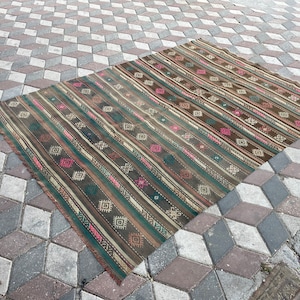 Large Ethnic Rug, 6.2 x 8.5 ft Carpet, Living Room Rug, Old Butler Rug, Old Kilim Rug, Decorative Blue Carpet, Old Turkish Rug