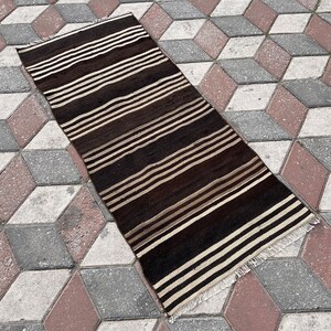 Farmhouse small rug, Striped small rug carpet, Handmade small rug, Vintage small rug, 2x5 rug, Minimalist small rug, Brown small rug