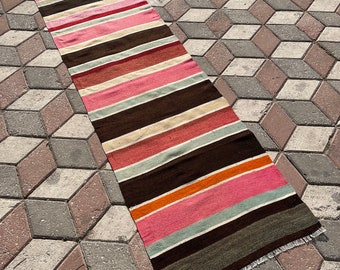 Colorful Kilim Runner: 2.3x8 FT Vintage Turkish Rug