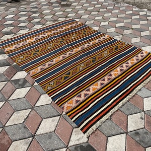 Orange Türkischer Kelim Teppich: 15 x 2 m, Handgefertigter Anatolischer Wollteppich
