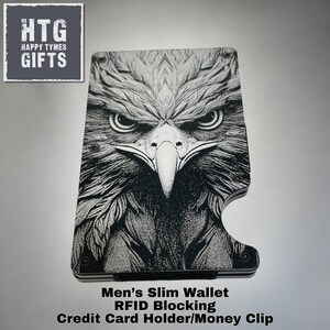 Billetera delgada de metal con águila patriótica grabada RFID para hombre Billetera de metal minimalista Tarjetero RFID Billetera de metal grabada Regalo para hombre