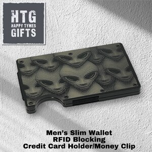 Cartera delgada para hombre RFID Aliens Cartera de metal grabada Cartera de metal minimalista Tarjetero de crédito RFID Cartera de metal grabada Regalo para hombre