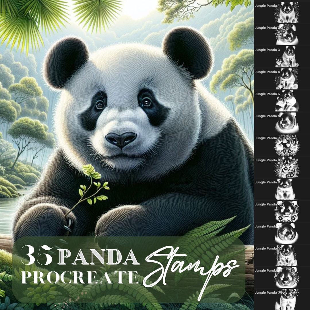 Jungle Panda Procreate Stamps, Beautiful Panda for Procreate App on ...