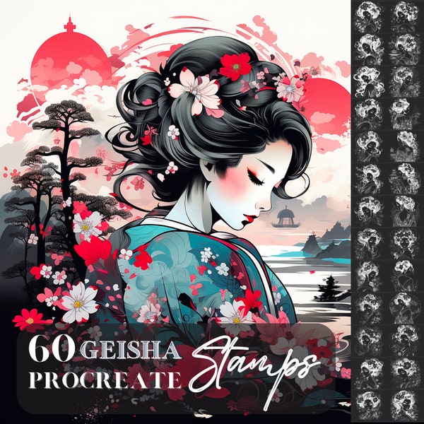 Tampons de Geisha pour Procreate, Set de tampons de dessins pour Procreate sur Ipad