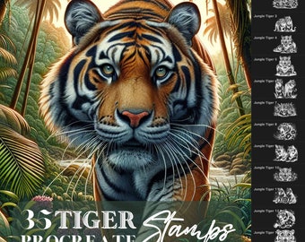 Jungle Tiger Procreate stamps, Beautiful Tiger for Procreate app on Ipad, Procreate brushes