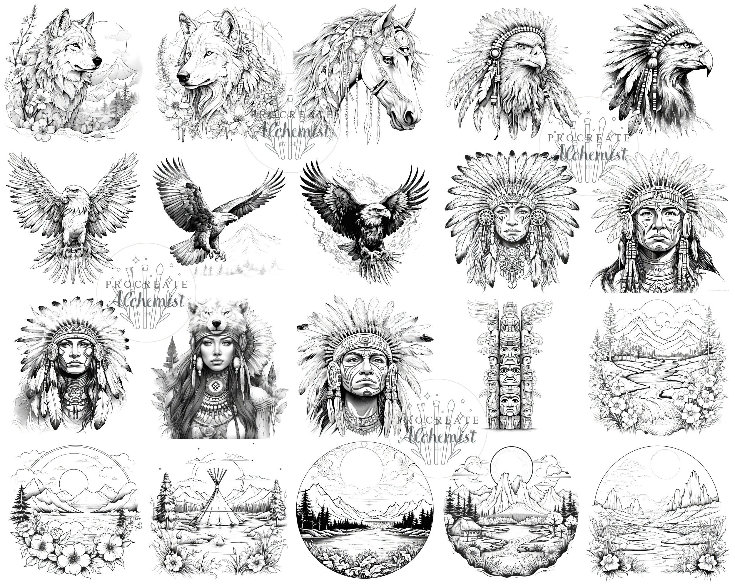 Native File Stamp Native American Procreate Stamps, Beautiful Indians for Procreate App ...
