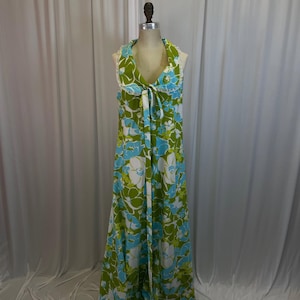 Tropical 1960s Long Sleeveless Floral Dress, size m/l
