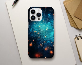 Ultrarealistische Spinnennetz-Handyhülle - Slim Case - blau-schwarzes Design - Halloween - Smartphone