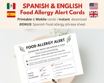 Printable Spanish Food Allergy Card • Customizable Restaurant Allergy Alert Card • Spanish Allergy Travel • Shellfish Peanut Egg Nut Allergy