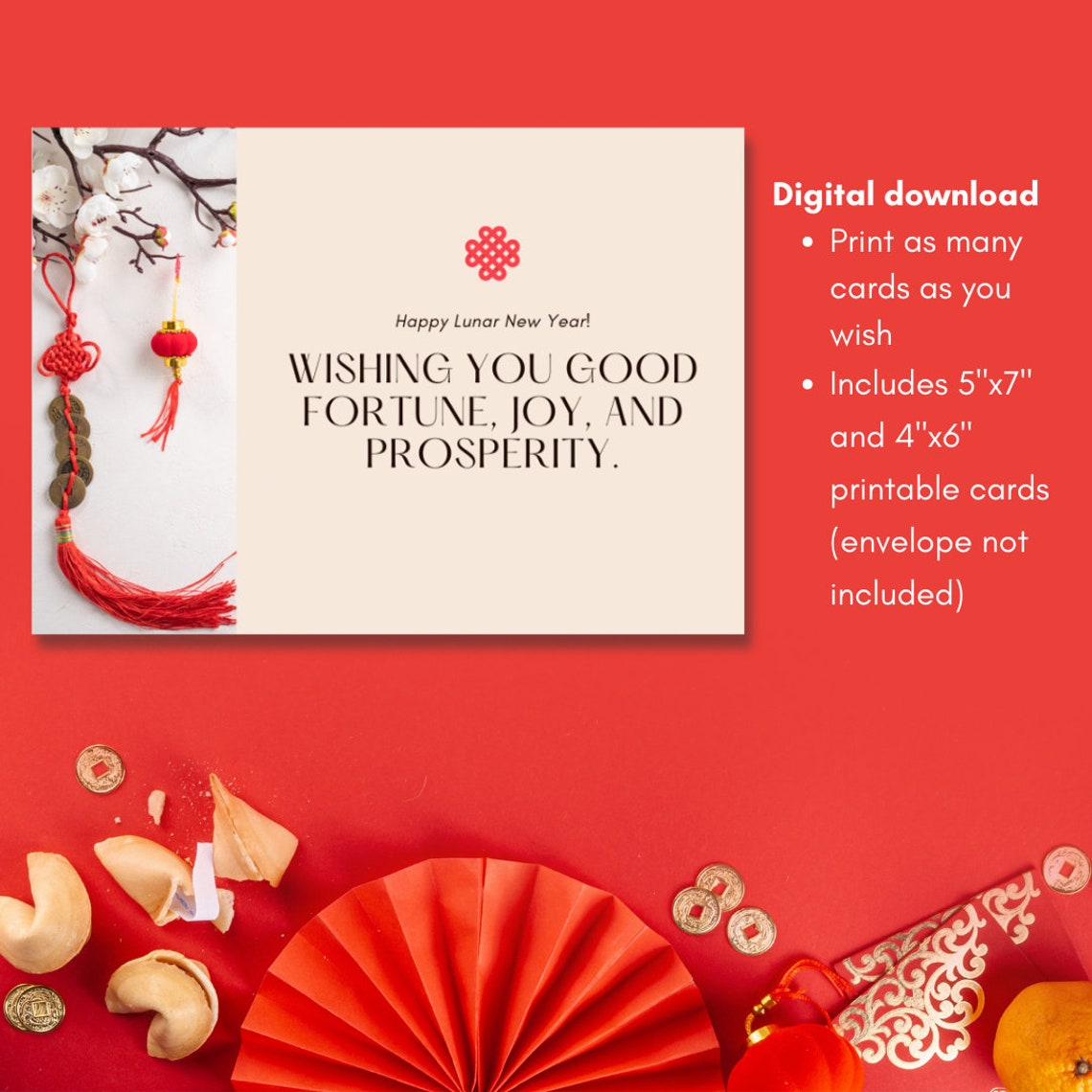 Lunar New Year Card Year of the Dragon Printable Digital Download Etsy