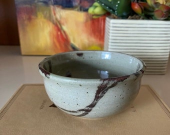 Vintage 80s Hand Thrown Pottery Bowl Handmade Studio Pottery Bowl Artist Signed Abstract Paint Glazed Pinch Pot Small Hand Painted Decor