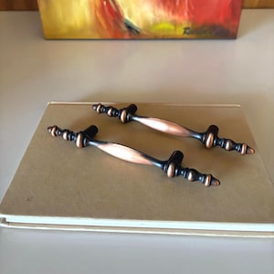 Vintage MCM 1968 Pair of Amerock Colonnade Drawer Pulls Set of 2 Copper Look Bar Pull Handles Vintage Amerock Carriage House 3&quot; Center Retro
