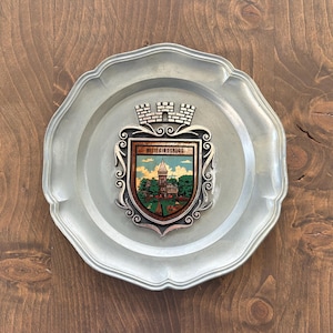 Vintage Wittekindsburg Castle Pewter Plate Germany Pressed Decorative Plate German Zinn Embossed Angel Aged Patina Wall Hanging Art