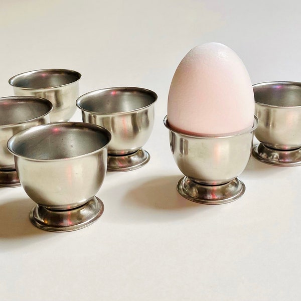 MCM Stainless Steel Egg Cups Danish Rustfrit Staal Set of 6 Vintage 60s Kitchen Scandinavian Serveware Matching Set Metal Barware Classic