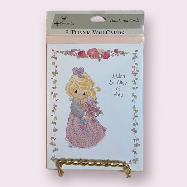 Vintage Precious Moments Thank You Cards New In Packaging 1996 Set of 8 New Thank You Cards Sweet Girl + Flowers Pastel Shades Soft Colours